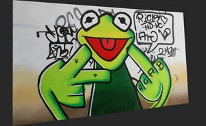 kermit frog street art canvas print mirror edges 70cm x 50cm - Picture 1 of 3