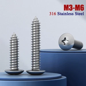 M3-M6 316 Stainless Steel Phillips Truss Head Bolts Pan Head Self Tapping Screws - Picture 1 of 40