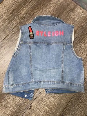 Justice talla 8 10 S M Ryleigh chaleco chaqueta plata jean denim guc Foto 1 de 3