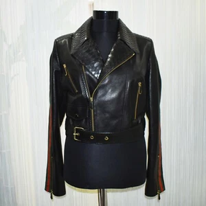 Women's Real Python Skin Trim Genuine Leather Luxury Motorcycle Biker Jacket - Picture 1 of 6