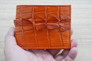 Orange Genuine CROC Leather MEN'S MINI Wallet, Slim Wallet - Picture 1 of 5