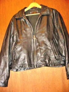 CAMEL BLACK LEATHER MEN'S JACKET SIZE LARGE - Picture 1 of 6
