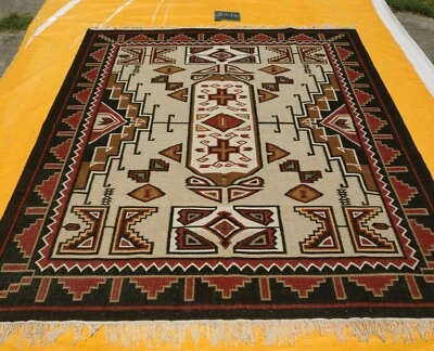 Alfombra grande de lana Kilim Navajo gris bohemio del suroeste 9'x12' alfombra hecha a mano Foto 1 de 4