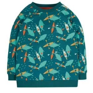 Frugi Boy's Long Sleeve Rex Printed Sweatshirt in Teal/Sharking Around - Picture 1 of 3