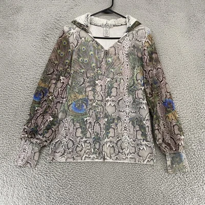 Alberto Makali Y2K Hoodie Womens Large Snake Peacock Zip Sweatshirt Mesh Angora - Image 1 of 4