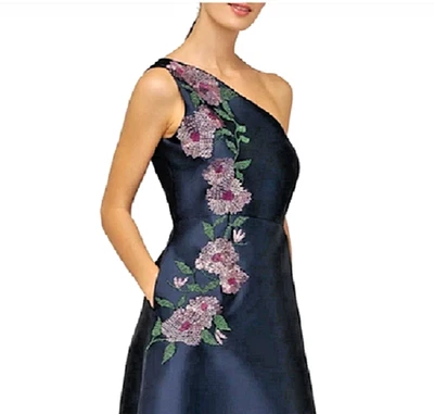 Vestido Kay Unger Giada Cuentas Un Hombro Talla 2 $398 *1801 Foto 1 de 4