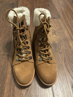 Botas Marc Fisher Isabel couro sola com cadarço marrom camurça punho shearling 8,5 - Imagem 1 de 4