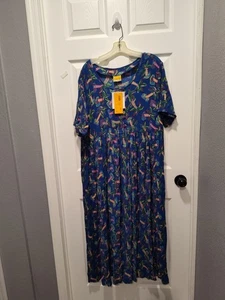 Down Under Size Large Blue Floral Hawaiian Rayon Maxi Dress - Picture 1 of 9