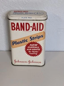 Vintage Johnson & Johnson BAND-AID Metal Hinged Tin Box + Plastic Strips - Picture 1 of 9