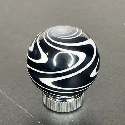 Contemporary Handmade Art Glass Marble 1.03" Black & White Wigwag Swirl MIB Boro - Image 1 of 4