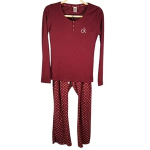 Calvin Klein Sleepwear Pajama Set Top Pants Burgundy CK Logo Ribbed Size S - Picture 1 of 14