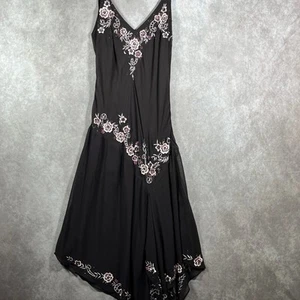 VTG R&M Richards Dress 10 Brown Floral Embroidered Asymmetric Lined Y2K Fairy - Picture 1 of 12
