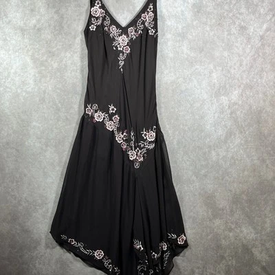 VTG R&M Richards Dress 10 Brown Floral Embroidered Asymmetric Lined Y2K Fairy - Image 1 of 4