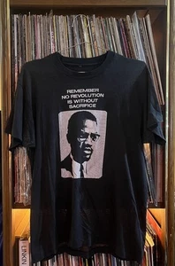 Rara camiseta activista Malcolm X litografía base puntada única años 60’s/70’s - Imagen 1 de 10