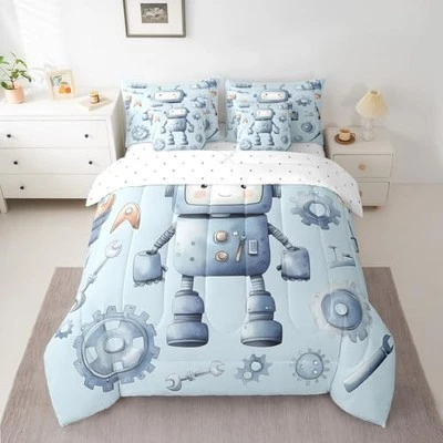 Juego de edredón robot de dibujos animados tamaño 7 piezas, juguetes inteligentes reina azul claro Foto 1 de 4