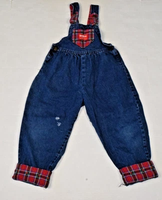 Vintage Kids Overalls OshKosh Size 5 80s Rose Plaid Trim Back Bow Made USA - Image 1 of 4