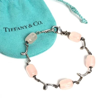 Bracciale Tiffany & Co. 5P quarzo rosa ciondolo argento 925 19 cm - Immagine 1 di 4