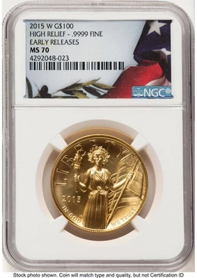 2015-W G$100 American Liberty High Relief ER Bunting Flag NGC MS70 (782998002) - Image 1 of 2