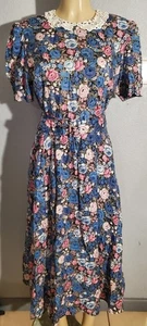Vintage Jeffrey & Dara By Linda Hutley Cottagecore Floral Midi Dress Short Sleeve  - Bild 1 von 12