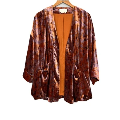 Chaqueta Kimono Terciopelo ANTHROPOLOGIE Esme Talla XS Cobre Púrpura con Bolsillos Forrados Foto 1 de 4