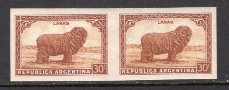 Argentina 1945 "Lanas" 30c No Watermark IMPERF Pair MNH #533 - Image 1 of 1