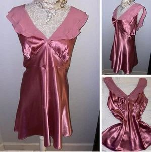 Vintage SHINY Full Chemise Silky SATIN Liquid Pink Nightie Gown Chiffon Plus 2X - Picture 1 of 9