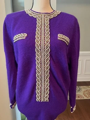 Suéter vintage 1980 Eddie Dassin lã de cordeiro/angorá frisado roxo tamanho G - Imagem 1 de 4