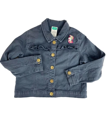 365 Kids Unicorn Jean Jacket Girls 7 Denim Gray Stretch Cotton Spandex Garanimal - Image 1 of 4
