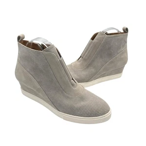 Linea Paolo 9.5 Anna Dove Gray Suede Leather Perforated Wedge Sneakers Booties - Picture 1 of 12