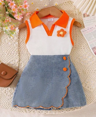 Conjunto de Niñas Ropa Para Niña Elegante Casual Falda Pantalón Azul Mezclilla Foto 1 de 4