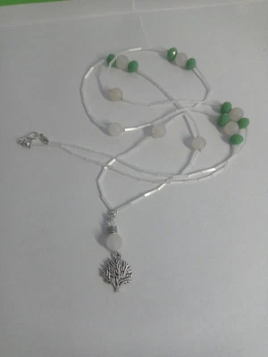 Collana Lunga di Perline di Vetro E Pietre Naturali con Albero Della Vita 💙... - Immagine 1 di 4
