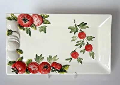 BASSANO POTTERY Rectangular Platter 36cm TOMATO MOZZARELLA MEDITERRANEAN TABLEWARE - Image 1 of 3