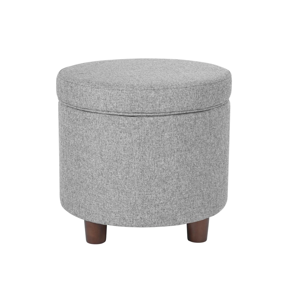 Light Gray Round Ottoman With Storage 19 Inch Soft Fabric Living Room Furniture - Image 1 of 4