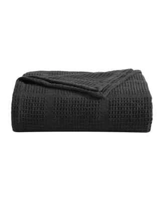 Kenneth Cole New York Essentials Waffle Grid Cotton Dobby Blanket, Twin - Black - Image 1 of 4