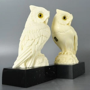Arnaldo Giannelli Signed Italian Owl Sculpture Art Carved Set Pair 6" White - Picture 1 of 12