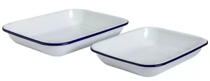 Falcon Enamel 28cm/34cm/37cm Oblong Bake Pan Open Roaster White with Blue Rim - Picture 1 of 6