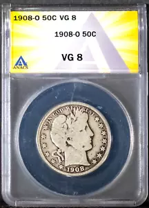 1908-O Silver 50c Barber Half-dollar VG-8 ANACS # 7726075 + Bonus - Picture 1 of 2