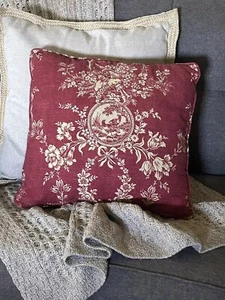 Waverly French Country Red Toile Quail Throw Pillow Cover Bordeaux Cording 17”sq - Picture 1 of 5