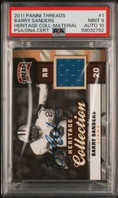 2011 Panini Threads Heritage Collection-Material #1 Barry Sanders Signed Card PS - Image 1 of 2