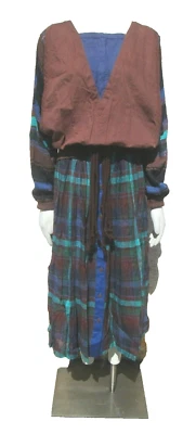 Conjunto Falda Escada 1980 De Colección Lino Marrón Y Azul Talla 4 Boho Hecha en Alemania Occidental Foto 1 de 4