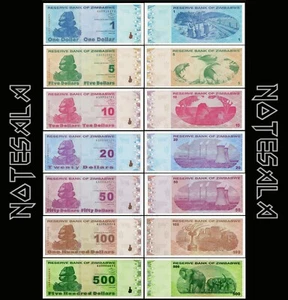 ZIMBABWE SET 7 Pcs 1, 5, 10, 20, 50 100 & 500 Dollars 2009 P-92 to Pick-98 UNC - Picture 1 of 1