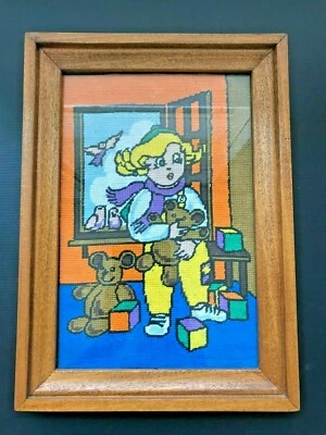 cadre canevas tapisserie Margot de Paris enfant enfantin vintage fillette  - Photo 1/4