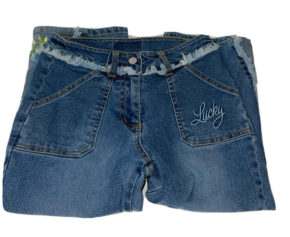 Pantalones de mezclilla capri acampanados bordados talla 8 Lucky Brand para niñas Foto 1 de 4