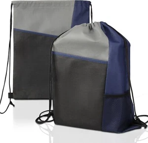 Drawstring Backpack Gym Sackpack Draw String Back Bag Cinch Bags Dark Bule - Picture 1 of 6