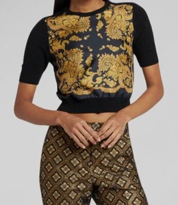 Etro Women's Black Cashmere Knit Silk-Front Paisley Print Sweater Size 40 - Picture 1 of 8