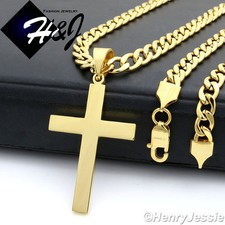 20"Men Stainless Steel 6mm Gold Cuban Curb Link Necklace Plain Cross Pendant*P64