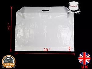 50 Sacchetti Porta Plastica Extra 22" x 29" x 3" Forte Bianco Manico Patch Stock UK - Foto 1 di 6