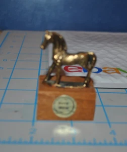 VTG Miniature Brass Horse On Wooden Base “Harry Horse” - Picture 1 of 4