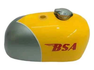 For BSA B25 B40 B44 C15 VICTOR STEEL YELLOW & SILVER PAINTED GAS FUEL TANK +CAP - Picture 1 of 1