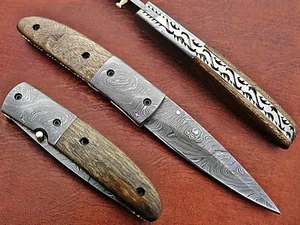 CUSTOM HAND MADE DAMASCUS STEEL FOLDING KNIFE 29. - Picture 1 of 9